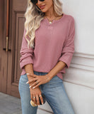 Striped Waffle Knit Top Stretch All Day Comfort Everyday