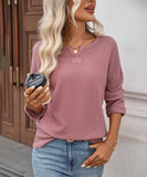 Striped Waffle Knit Top Stretch All Day Comfort Everyday