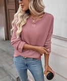 Striped Waffle Knit Top Stretch All Day Comfort Everyday