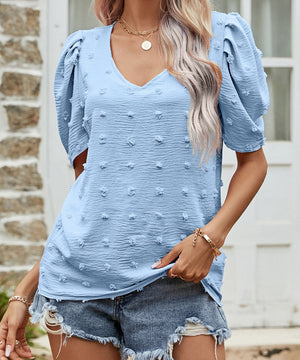 Chic Chiffon V-Neck Bubble Sleeve Top