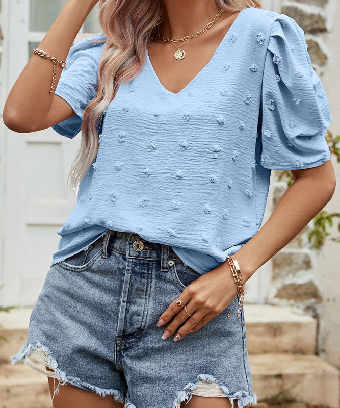 Chic Chiffon V-Neck Bubble Sleeve Top