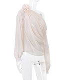 Chic Sexy Fashion Diagonal Shoulder Chiffon Slim-Fit T-Shirt