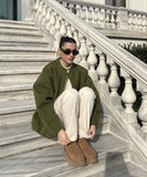 Relaxed Stand Up Collar Button Down Casual Everyday Jacket