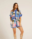 Positioned Print Open Cardigan Shirt And Short Pants Set