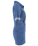 Denim Short Jumpsuit with Cinched Waist and Cowl Neck Detail