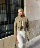 Fashionable Button Embellished Short Blazer Polyester