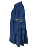 Plus Size Denim Cowl Neck Short Sleeve Puffy Skirt Dress