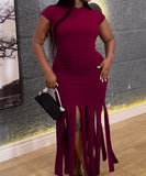 Slim Solid Color Fringe Base Dress for Elegant Casual Wear