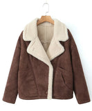 Fashionable Loose Warm Retro Lambskin Coat Deep Brown