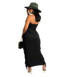 Sexy Solid-Color Women's Dress With Body-Hugging Tassels for Nightlife