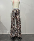 Casual Loose Leopard Print Patchwork Hoodie Pants for Women