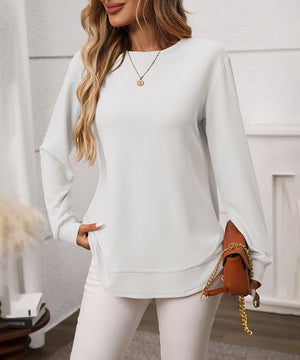 Loose Waffle Blouse Relaxed Fit Long-Sleeved Top Essentials