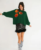 Halloween Pumpkin Sequin Sweatshirt for Women Loose Top