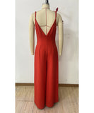 Three Dimensional Flower Deep V Halter Jumpsuit for Women