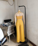 Chic Two-Piece Set with Tie-Up Top and High-Waisted Trousers
