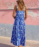 Vacation Style French Halter Floral Printed Maxi Dress