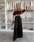 Elegant Plunging Pleated Pants Set Solid Colors Everyday