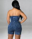 Sexy Off The Shoulder Denim Jumpsuit With Copper Chains