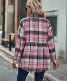 Collared Long Sleeve Pocket Casual Check Shirt Polyester