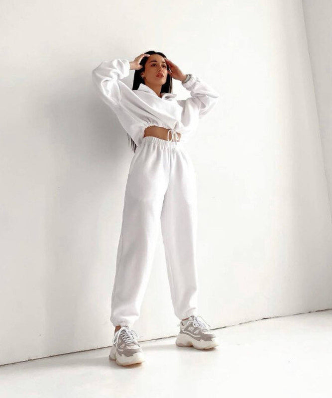 Chic Casual Zipper Hoodie and Pants Set with Stand-Up Collar