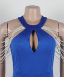 Chic Halter and Shoulder Pearl Chain Accessorize Halter Split Dress
