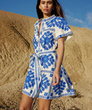 Casual Women's Printed Strapless Dress in Blue and Green