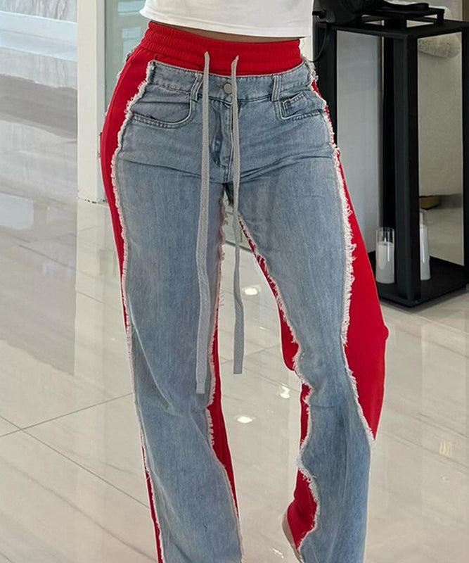 Trendy Women's Denim Pants in White Black and Red Stylish Fit
