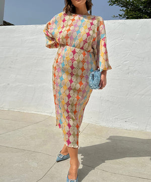 V-neck Lantern Sleeve Midi Dress