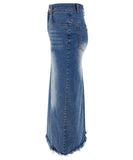 High-Waisted Denim Fringe Fishtail Skirt for Trendy Style
