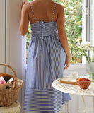 Women's V Neck Striped Bandeau Dress in Blue Cyan Pink Yellow