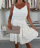 Seductive Ruffled Spaghetti Strap Lace Dress in Solid Colors