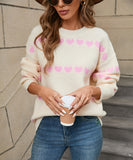 Classic Women Heart Pattern Knit Sweater Trendy Pullover