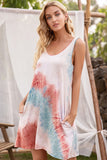 Halter Neck Tie-Dye Pocketed Crew Dress