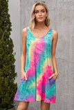 Halter Neck Tie-Dye Pocketed Crew Dress