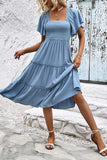 Chic Blue Smocked Short Sleeve Dress