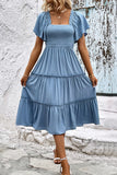 Chic Blue Smocked Short Sleeve Dress