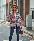 Collared Long Sleeve Pocket Casual Check Shirt Polyester
