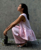 Stylish Pink V-Neck Sleeveless Top and Long Pants Suit Set
