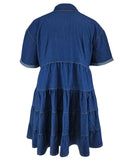 Plus Size Denim Cowl Neck Short Sleeve Puffy Skirt Dress