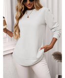 Loose Waffle Blouse Relaxed Fit Long-Sleeved Top Essentials