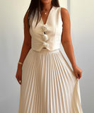 Sleeveless Tank Top Two Piece Set With Pleated Sleeves Women