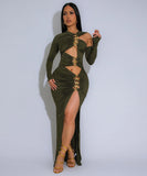 Chic Cutout Long Sleeve Dress with Slit Openings for Glam Nights