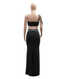 Chic Fashion Halter Short Press Drill Top with Slim-Fit Skirt for Elegant Style