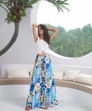 Loose Wide Leg Pants with Drawstring Waist in Blue and Black