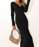 Sexy Long Sleeve Pleated Dress Multicolor Apricot Pink