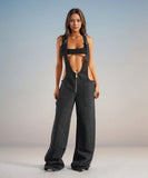 Low Waist Belted Wide Leg Jeans in Classic Blue or Black