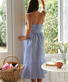 Women's V Neck Striped Bandeau Dress in Blue Cyan Pink Yellow