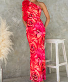 Figure-Hugging Sleeveless Dress with 3D Floral Accents