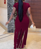 Slim Solid Color Fringe Base Dress for Elegant Casual Wear