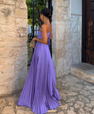 Solid Color Plunging Pleated Sleeveless Halter Dress for You